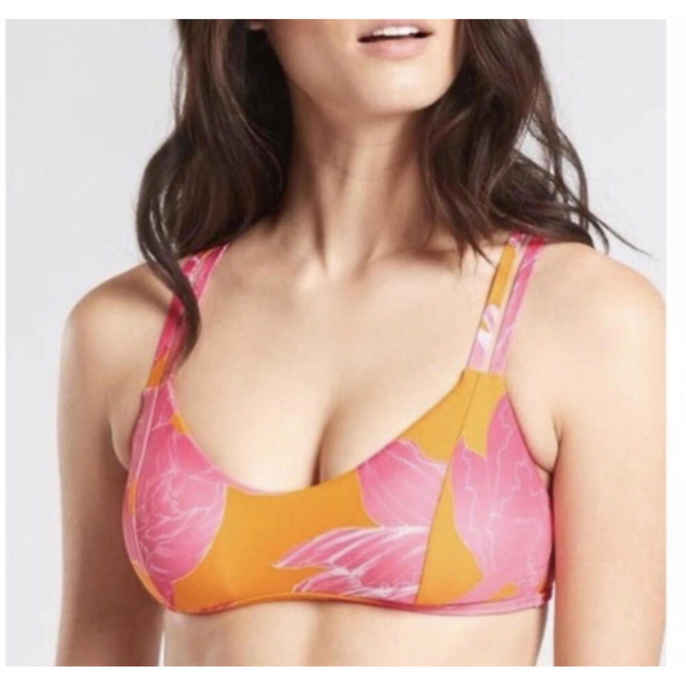 ATHLETA orange and pink Kailua South Swell bikini top